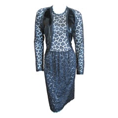Geoffrey Beene 1992 Silk Leopard Lace & Panne Velvet Little Black Dress