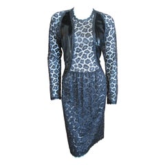 Geoffrey Beene 1992 Silk Leopard Lace & Panne Velvet Little Black Dress 