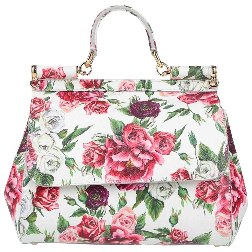 Dolce and Gabbana Multicolor Leather Peony Rose Sicily Handbag Top