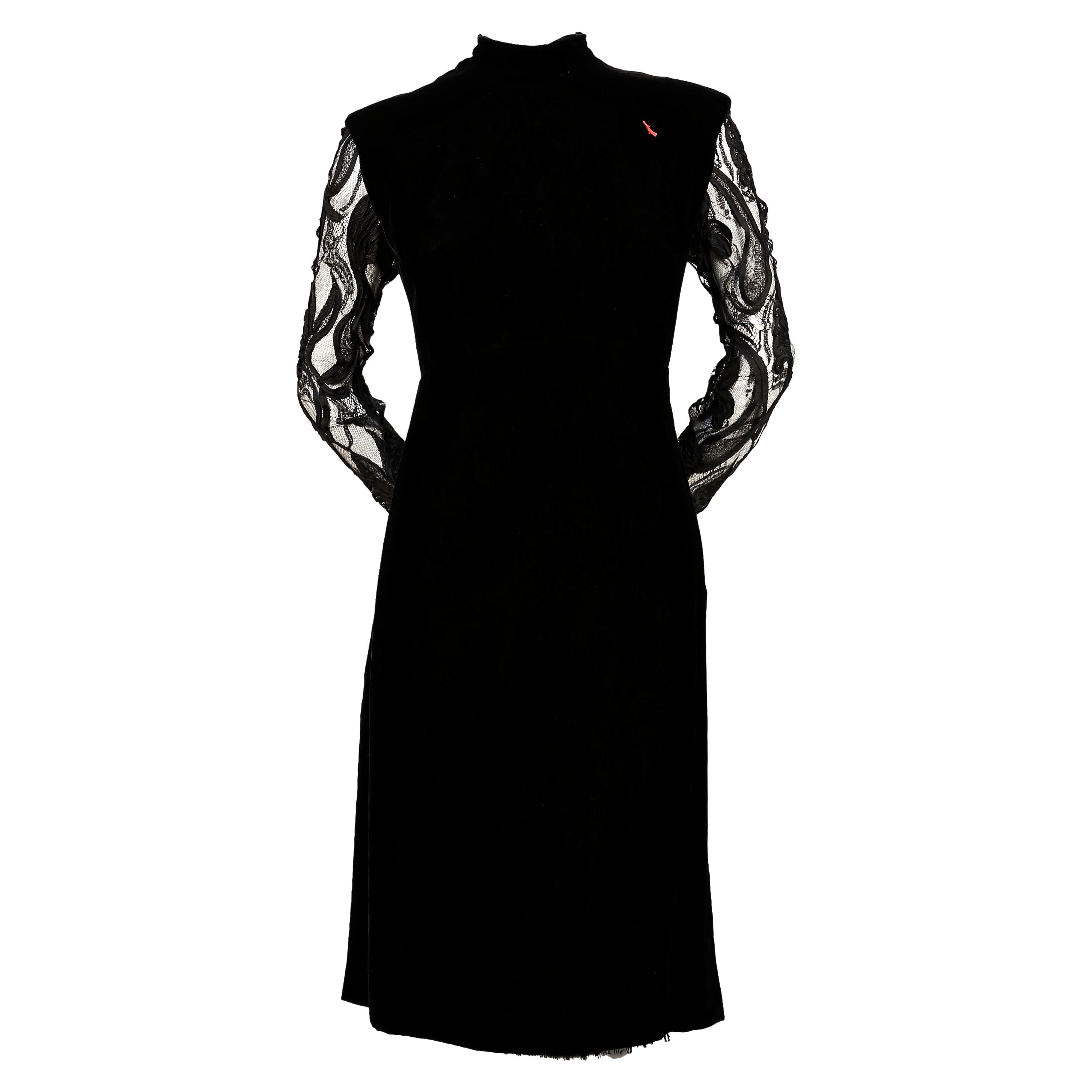 1960's PIERRE BALMAIN haute COUTURE velvet dress with sheer lace detail For Sale