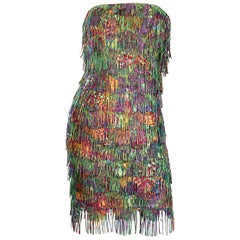 Patricia Rhodes - Robe bustier colorée entièrement à franges, vintage, taille 4