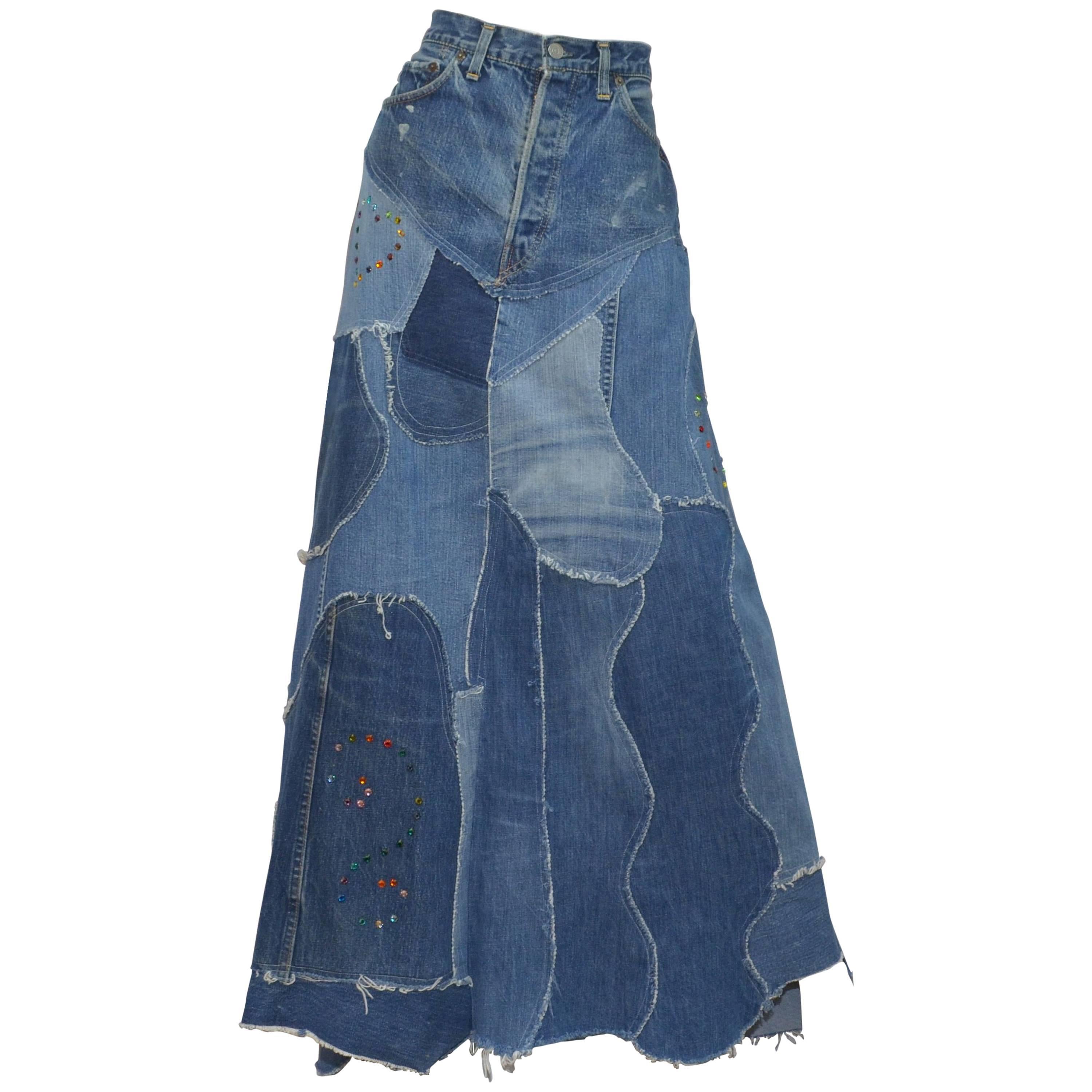 Levis Denim Big E PatchworkCustom Maxi Skirt