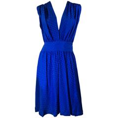 Balenciaga Silk Blue Dotted Fit and Flare Dress