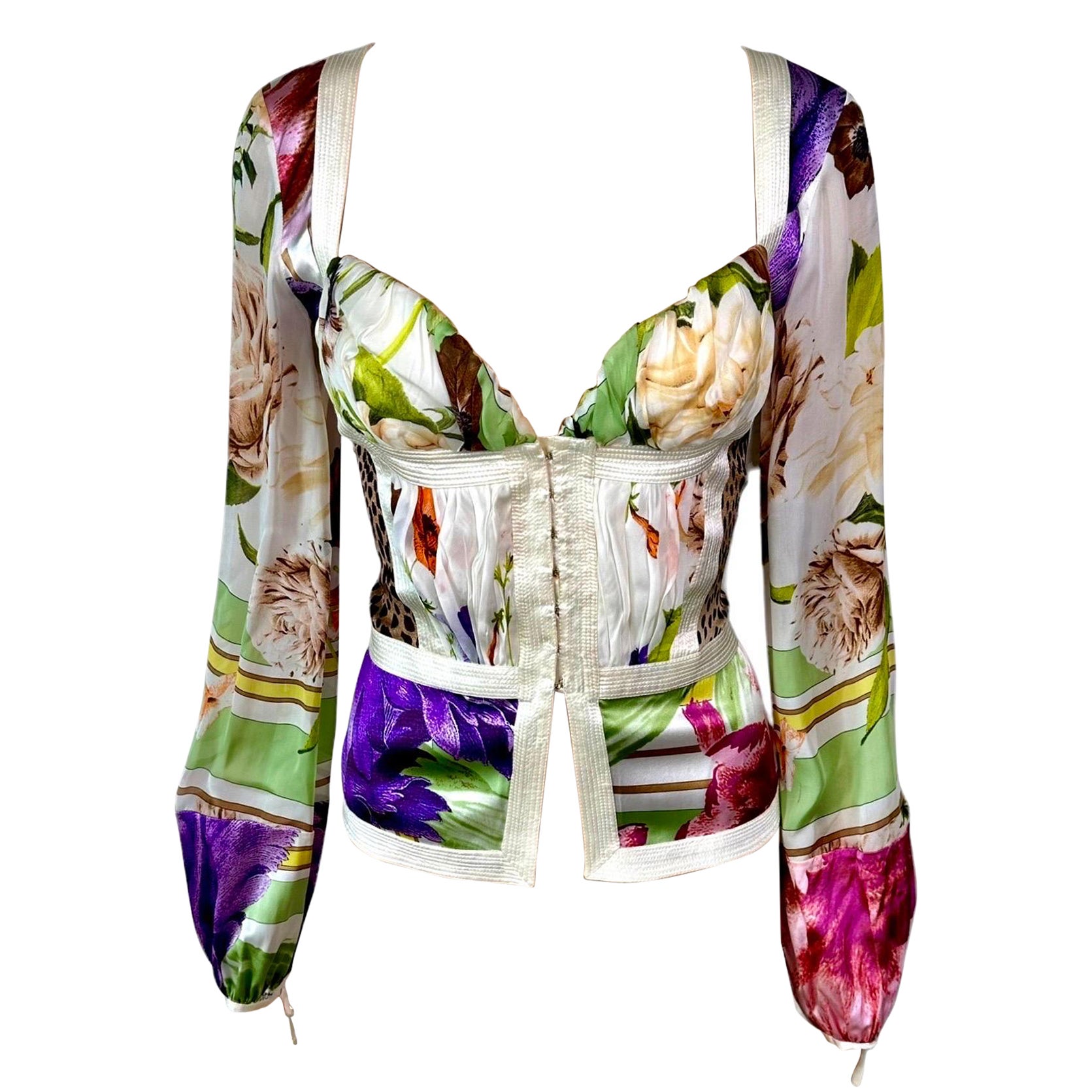 Roberto Cavalli S/S 2005 Bustier Corset Plunging Silk Blouse Top For Sale  at 1stDibs