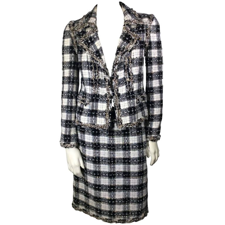 Chanel 2008 Black and White Plaid Tweed Suit For Sale at 1stDibs