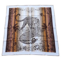 Hermès Silk Scarf Jungle Love Rainbow Rober DALLET White Brown 90 cm