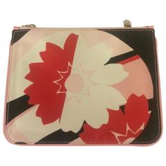 Alexander McQueen Pink Print Silk Satin and Leather Double Pouch Clutch Purse