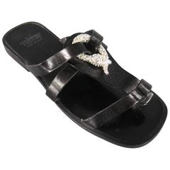 VALENTINO Size 9 Black Leather Srappy Crystal Snake Sandals