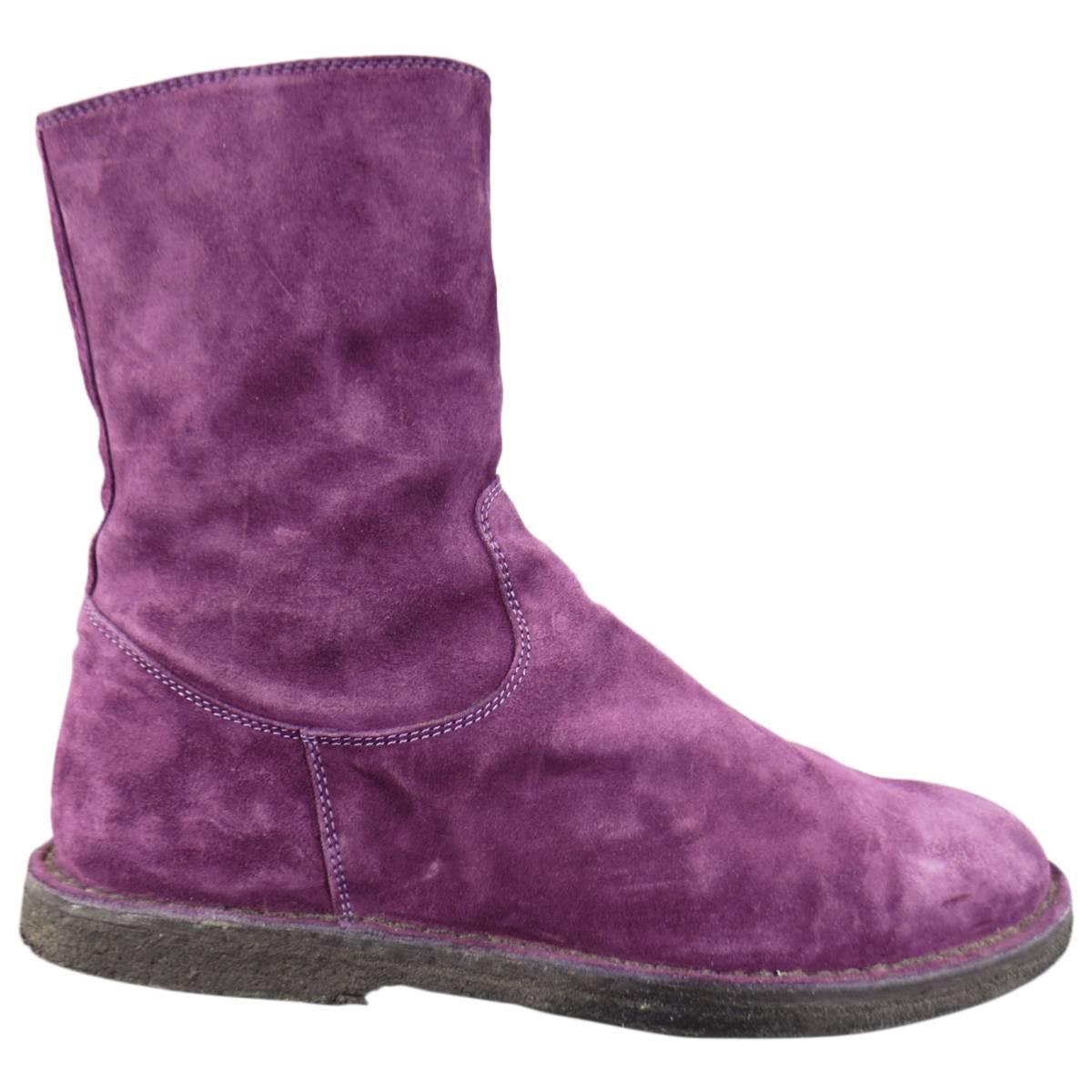 ANN DEMEULEMEESTER Size 8 Men's Purple Suede Crepe Sole Calf Boots