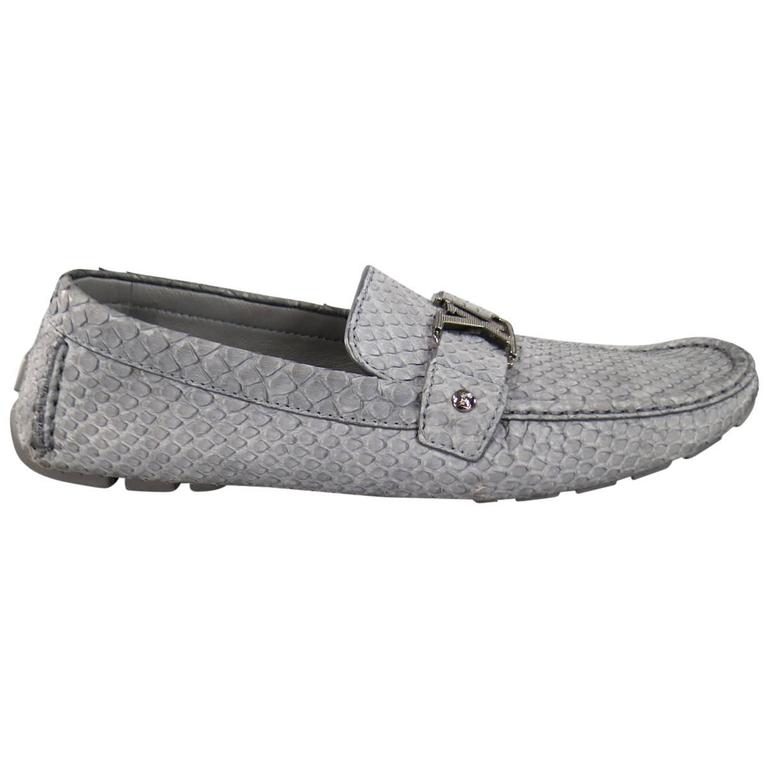 LOUIS VUITTON Size 12.5 Gray Snake Skin LV Driver Loafers at 1stDibs