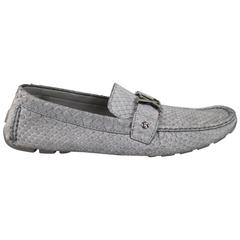 LOUIS VUITTON Size 12.5 Gray Snake Skin LV Driver Loafers