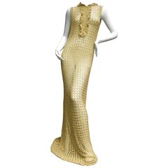 Slinky 1960's Gold Metallic Crochet Gown.