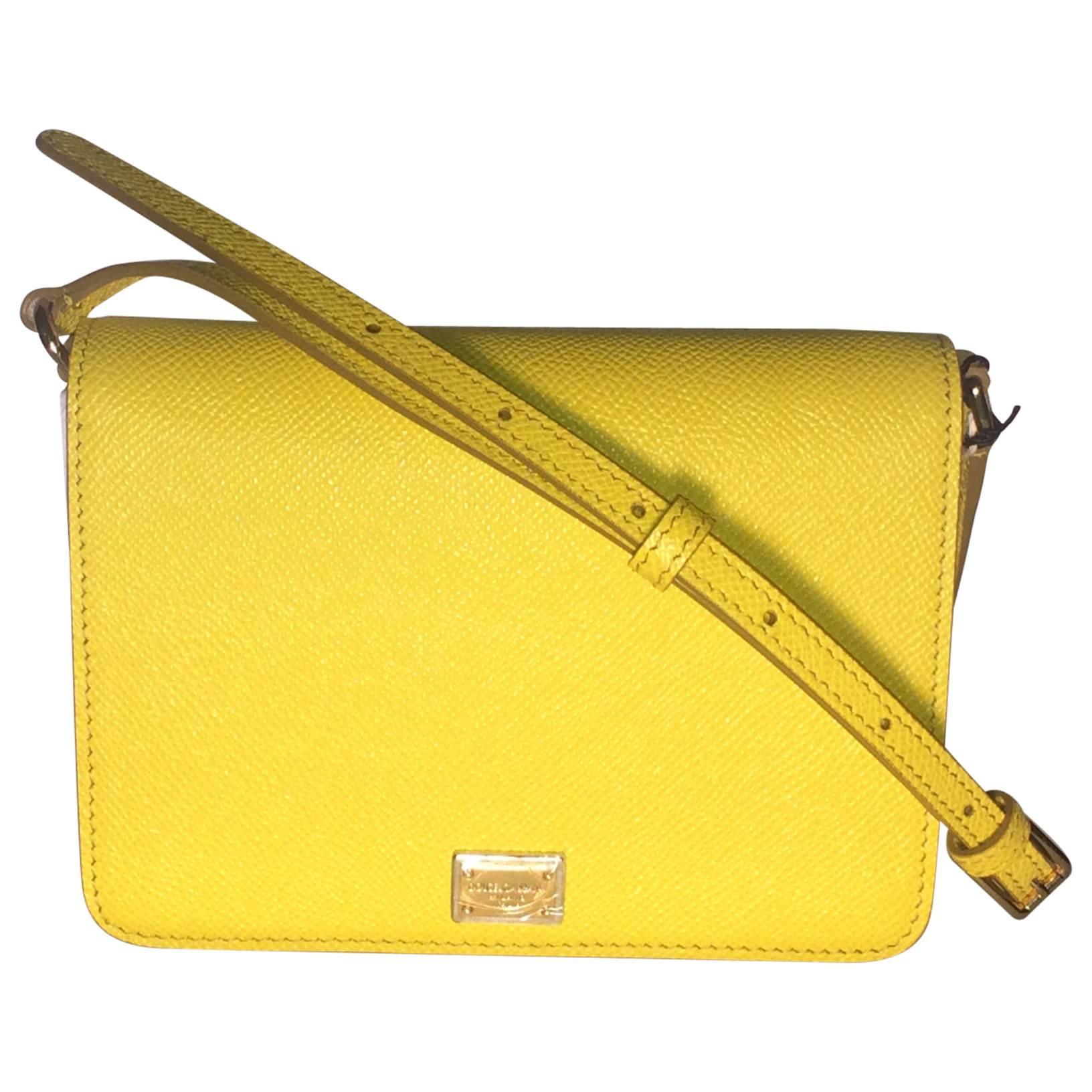 New with Tags Dolce & Gabbana Yellow Leather Cross Body Purse Bag 