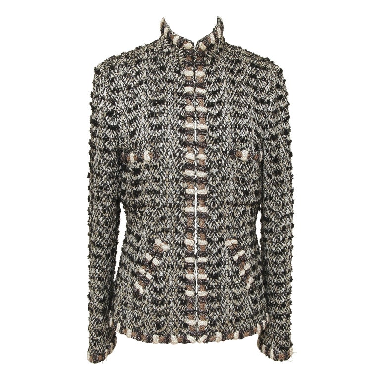 CHANEL Tweed Jacket Blazer Metallic Black Cream BOMBAY Coat Collar 2012 40  $8610 For Sale at 1stDibs
