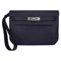 Hermes Kelly Depeches 25 Pouch Blue Indigo Galop D'Hermes Vache Palladium
