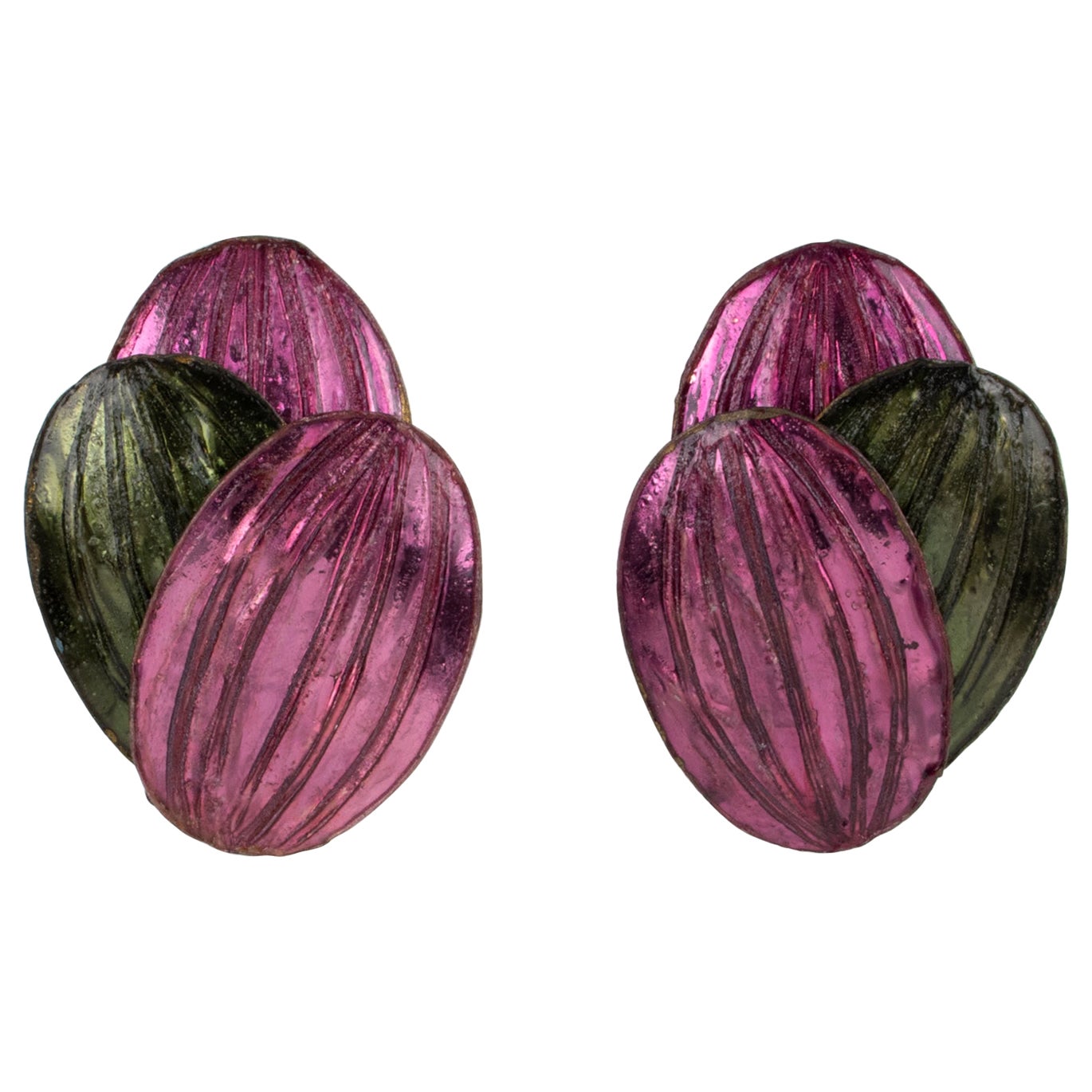 Monique Vedie Line Vautrin Student Purple and Green Talosel Resin Clip Earrings For Sale