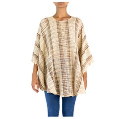 1970S Brown & Cream Cotton Blend Open Weave Tunic Top