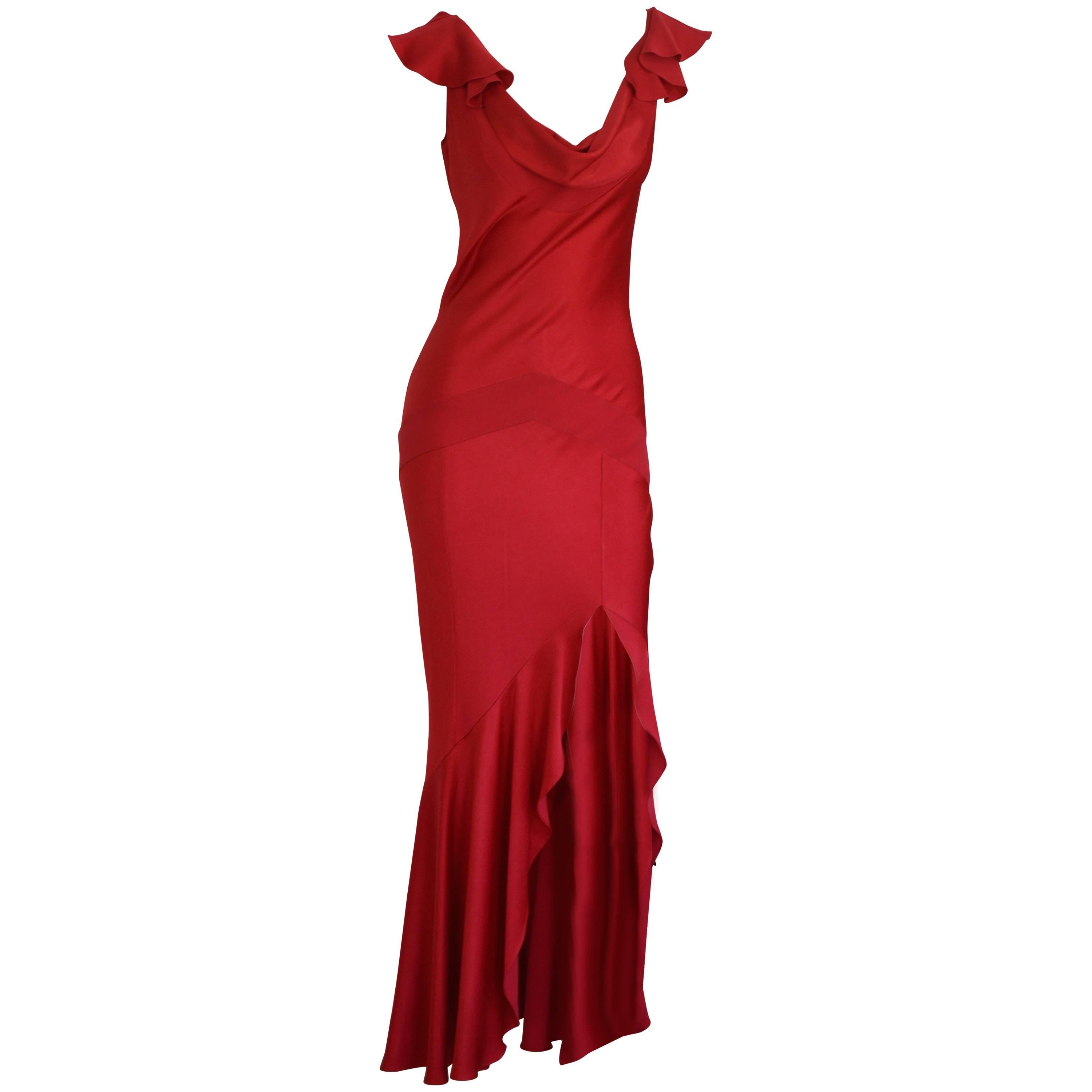 John Galliano Red Satiné Bias Dress