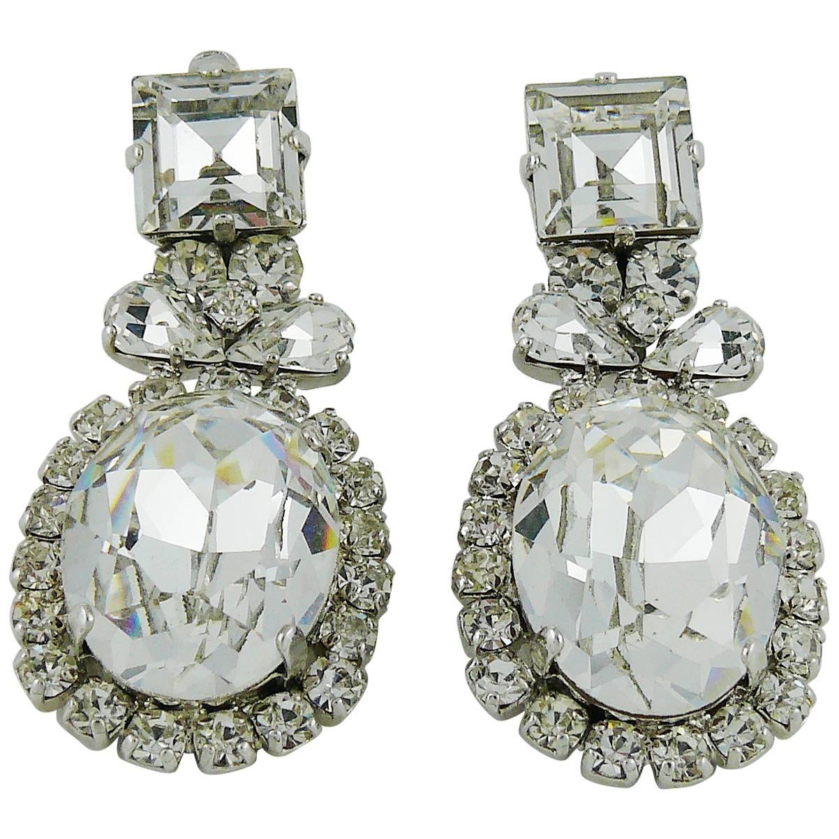 Christian Dior Vintage Diamante Dangling Earrings Mint