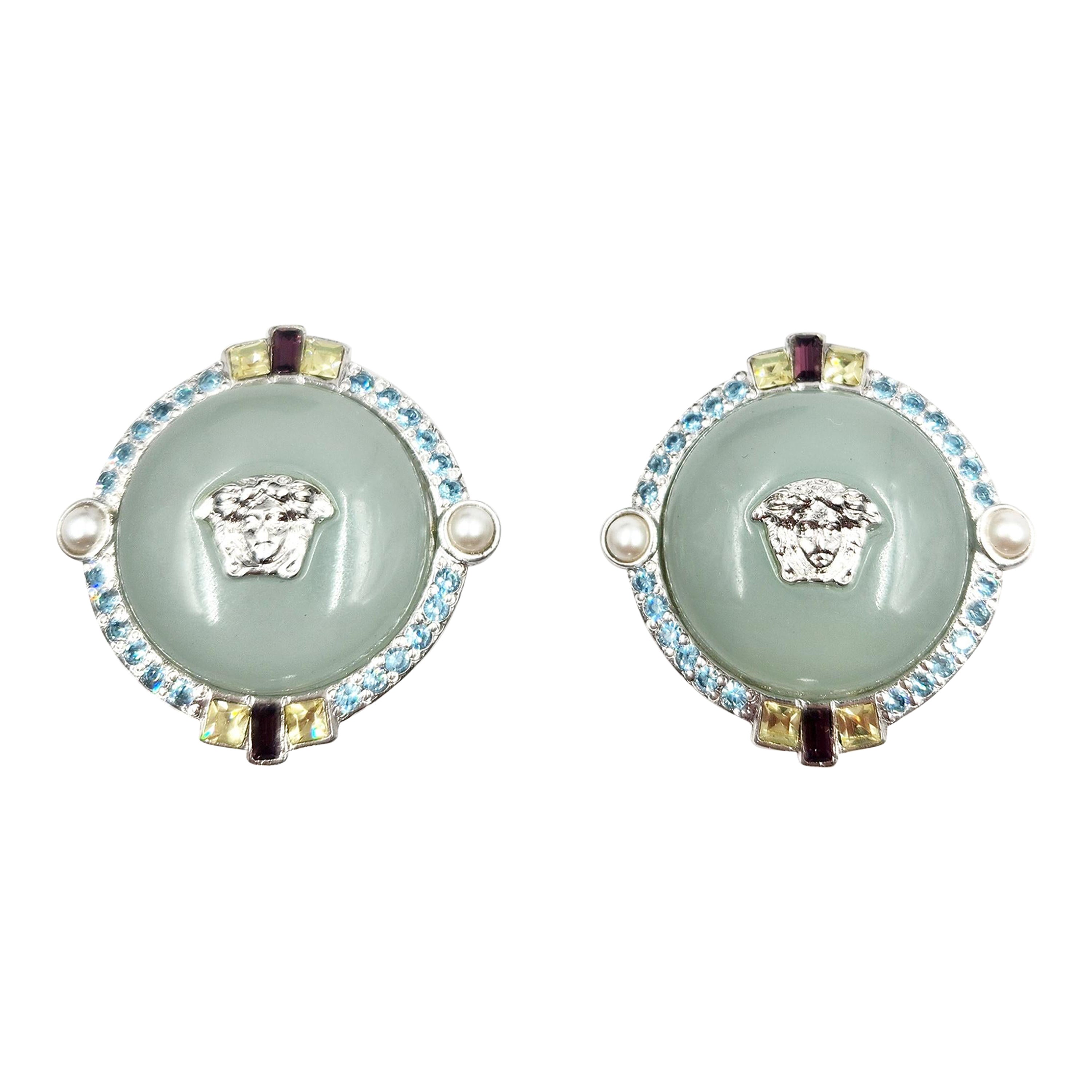 Vintage Style Green Enamel & Crystal Square Clip-On Earrings – Non-Pierced, Retro