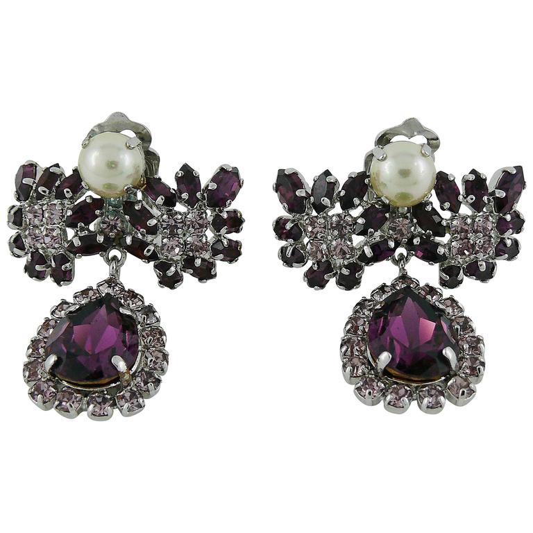 Christian Dior Vintage Jewelled Dangling Earrings For Sale at 1stdibs