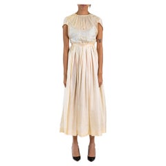 Edwardian Cream Silk Antique Lace Empire Waist Dress