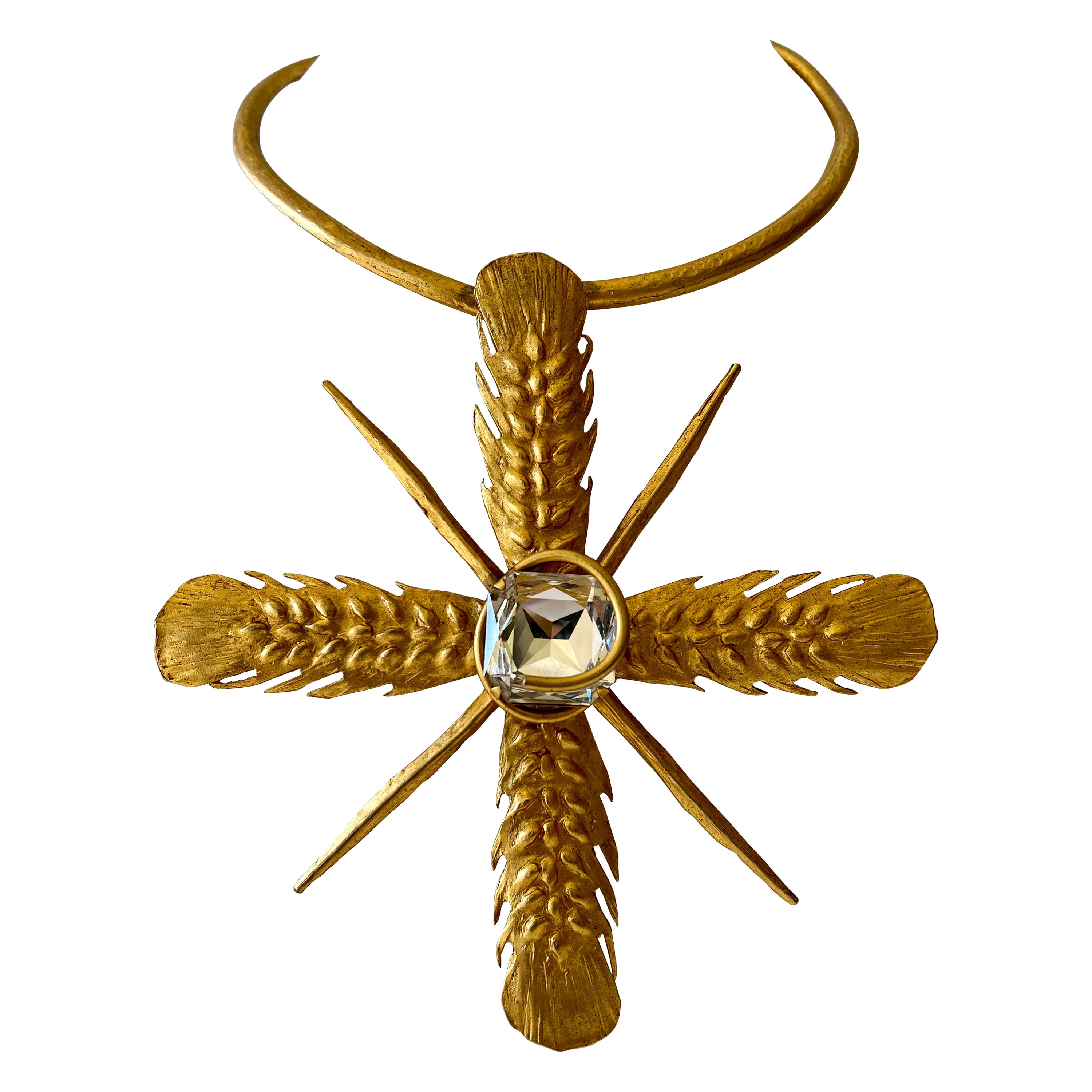 Yves Saint Laurent Vintage Wheat Cross Diamante Pendant Necklace 