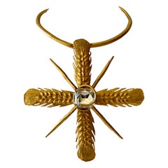 Yves Saint Laurent Vintage Wheat Cross Diamante Pendant Necklace 