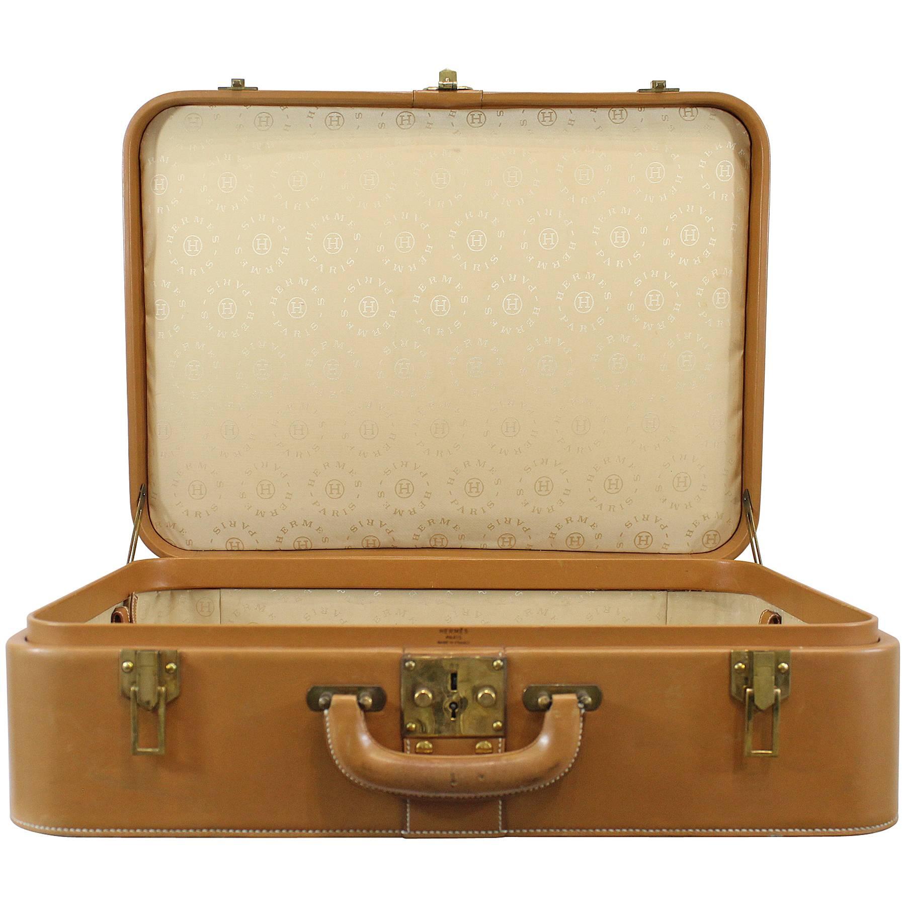 Hermes Vintage Leather and Canvas Suitcase