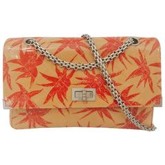 Chanel Reissue 225 Beige Patent Diamond Quilted Flap Bag W Red Floral Print