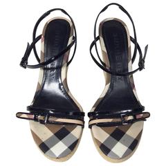 Burberry Plaid Crossed Ankle Strap Wedges