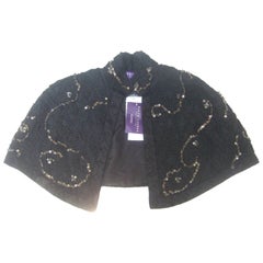 Ralph Lauren Collection Embroidered Black Silk Sequined Capelet Shrug