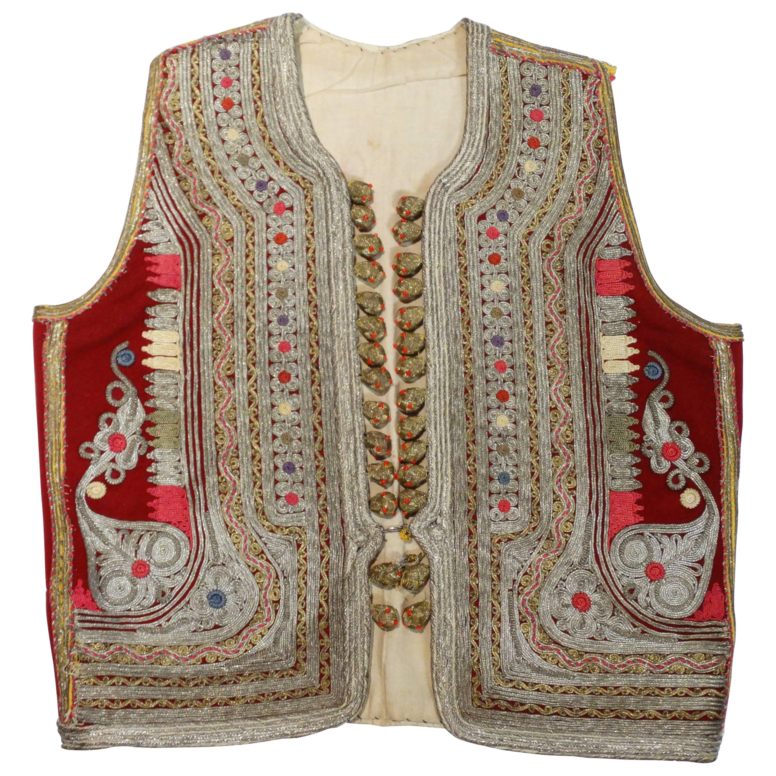 19th c. Antique Ottoman Gold Thread Embroidered Vest 