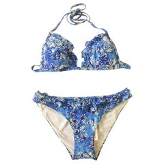 Emilio Pucci Blue Butterfly Wing Print Bikini Swim Suit with Ruffle Trim