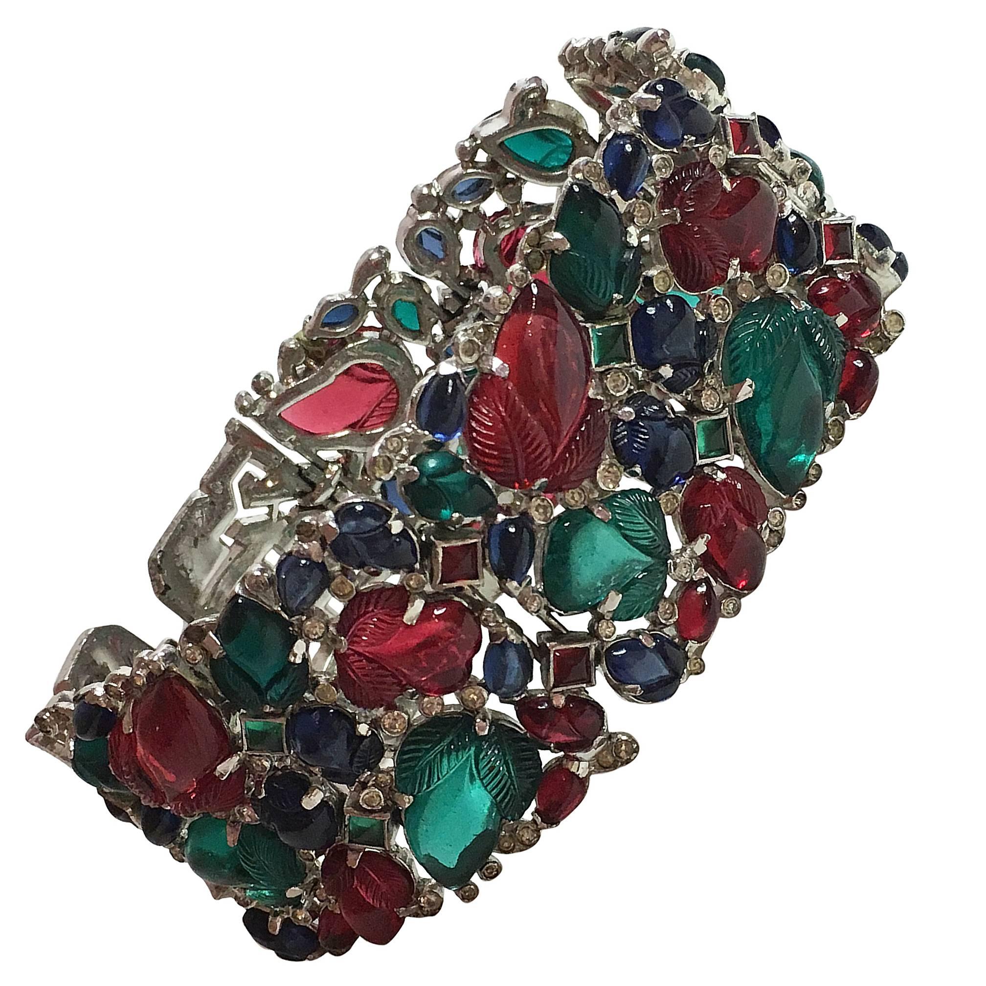 RARE KTF Trifari Alfred Philippe Pave Baguette Tricolour Fruit Salad Bracelet For Sale