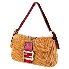 UNWORN Fendi Embroidered Golden Baguette Handbag Flap Bag Clutch - Full Set
