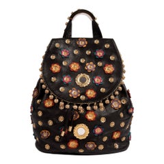 Retro S/S 1991 MOSCHINO Redwall Documented Black Blossoms Appliquéd Leather Backpack