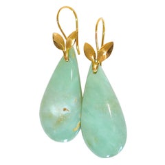 Petrified Fossilized Wood Earrings in 18K Solid Yellow Gold