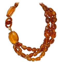 Chanel Triple-Strand Amber-like Necklace