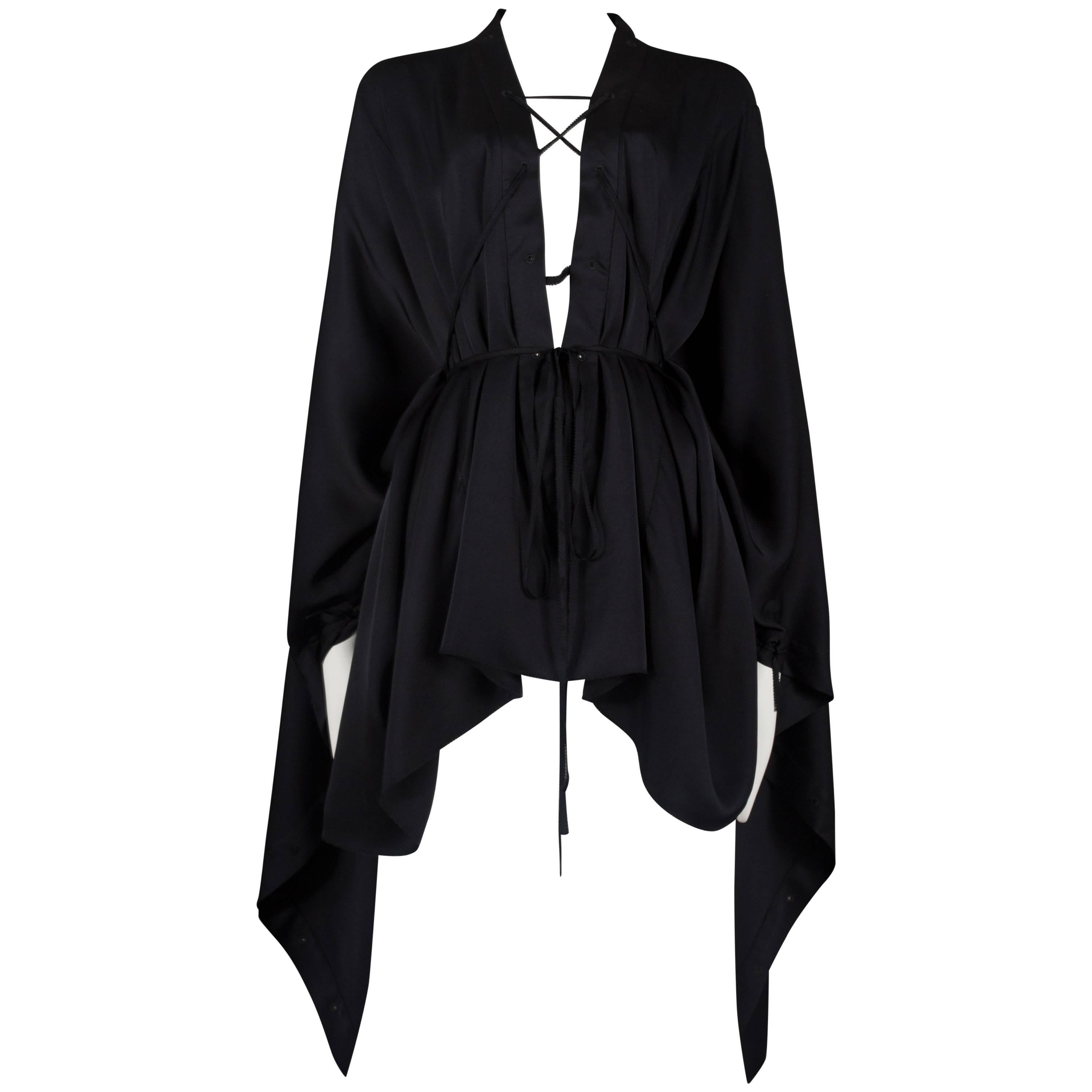 Gucci by Tom Ford black silk evening lace up poncho blouse, circa 2002