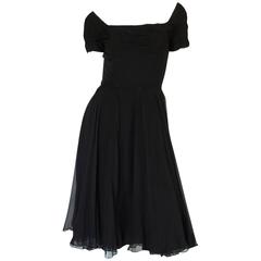 Stunning 1950s Little Black Silk Chiffon Ceil Chapman Dress