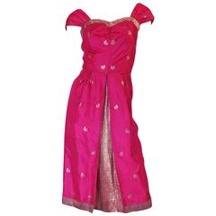 1950s Fine Tissue Silk Bright Pink Dress & Coat Set 8
