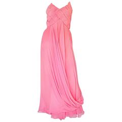 Romantic 1980s Scaasi Strapless Pink Silk Chiffon Dress 8
