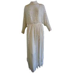 Vintage Beautiful Tailored Edwardian Style Beaded Silk Chiffon Dress