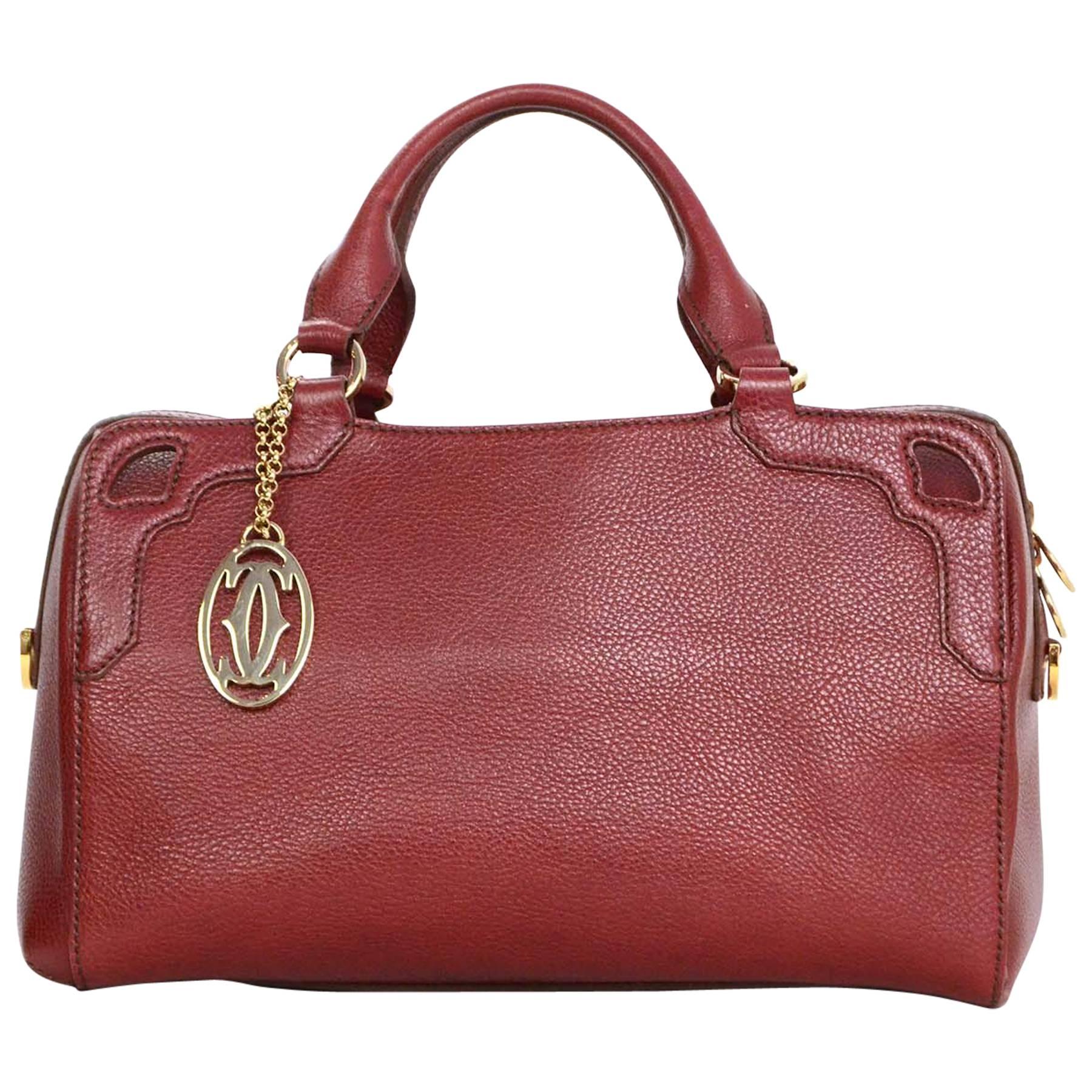 Cartier Bordeaux Leather Boston Bag w/ Logo Keychain GHW
