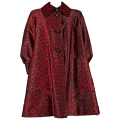 Vintage Jaques Fath red leopard print evening silk swing coat, circa 1992