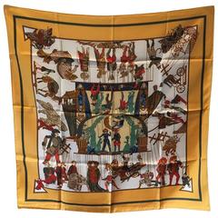 Hermes Vintage Le Temps des Marionnettes Silk Scarf in Golden Yellow