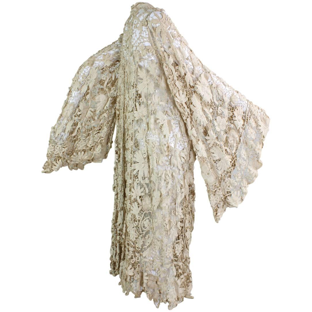 Edwardian Battenburg Lace Coat with Bell Sleeves For Sale
