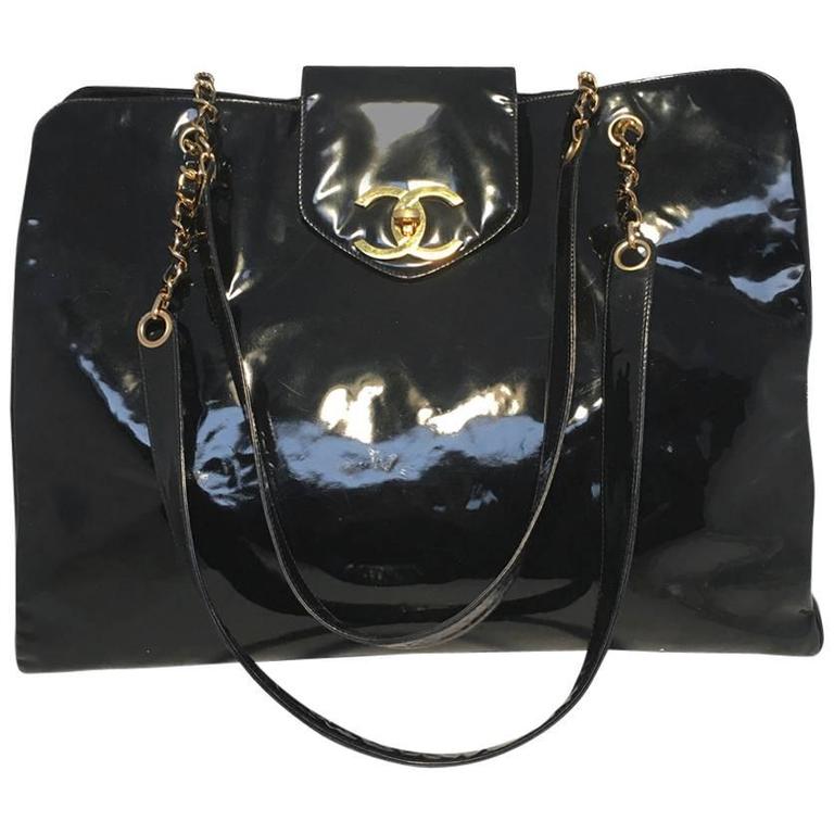 Chanel Black Patent Leather Model Overnighter Tote For Sale at 1stDibs