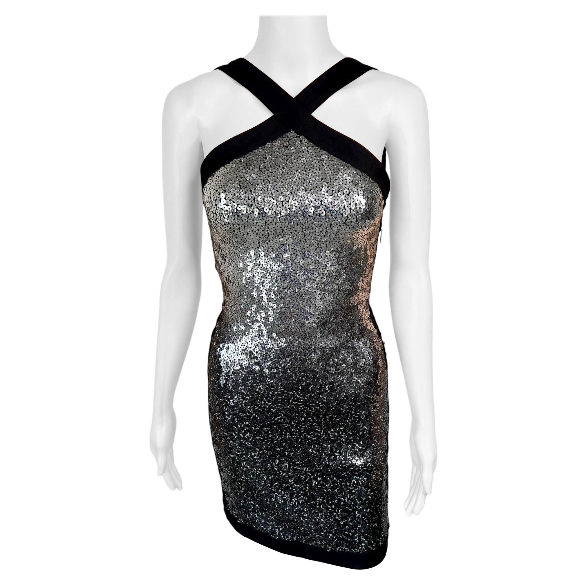 Roberto Cavalli S/S 2008 Runway Sequin Embellished Ombre Backless Mini Dress For Sale